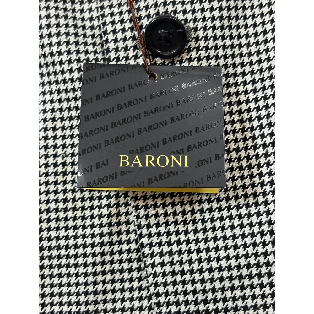 Baroni Couture Mens Silk Italian Wool Houndstooth Sport Coat Blazer 40R Black